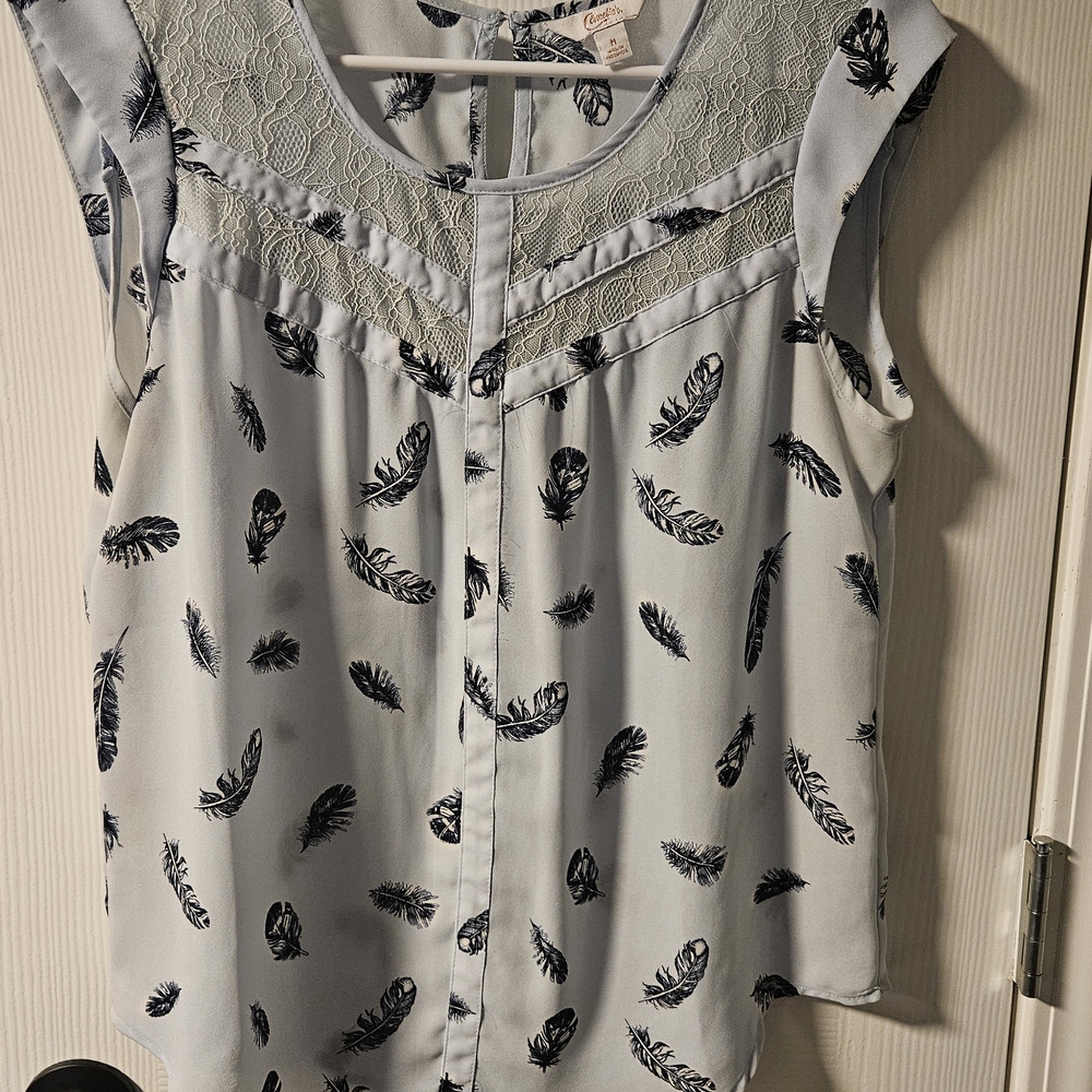 Candie's Light Blue Feather Print Blouse